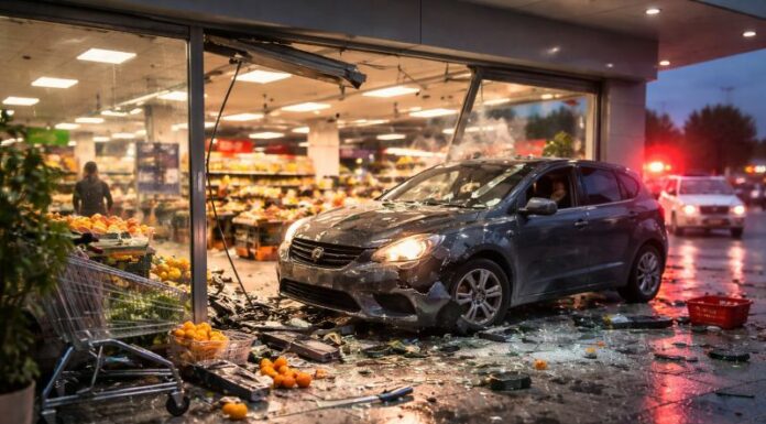 Σοβαρό τροχαίο: ΙΧ “καρφώθηκε” σε σούπερ μάρκετ στην Πάτρα